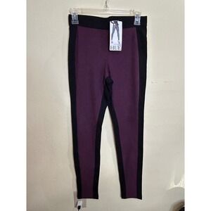 HUE Blocked Microsuede Leggings Black‎ Purple Colorblock Pants